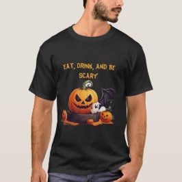飲食べみ、怖い面白いハロウィーン Tシャツ