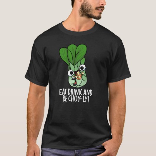 飲食べんでチョイおもしろいーVeggie Punダークブルー Tシャツ (正面)