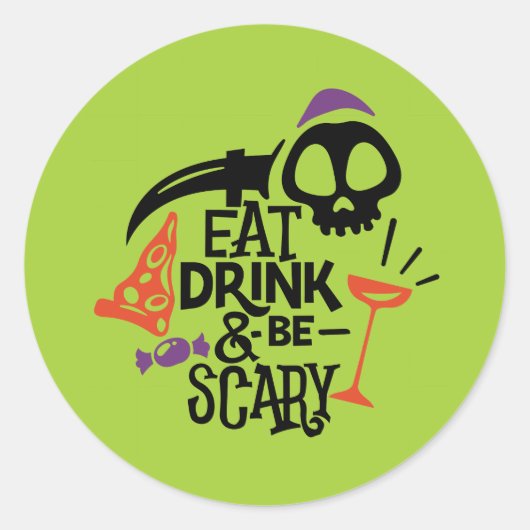 飲食べんで怖いハロウィン ラウンドシール (正面)
