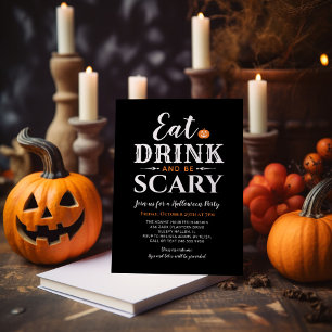 飲食べんで怖いハロウィーンブラックタイポグラフィ 招待状