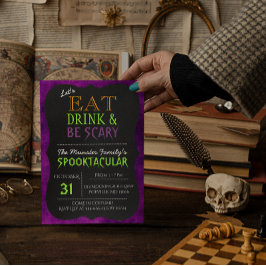 飲食べんで怖いパープルハロウィーン招待状 招待状