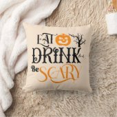 飲食べんで怖いライトオレンジのハロウィーン クッション (ブランケット)