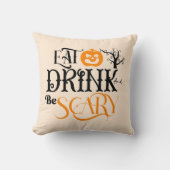 飲食べんで怖いライトオレンジのハロウィーン クッション (正面)