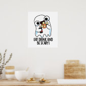 飲食べんで怖い幽霊おもしろいプリン ポスター (キッチン)