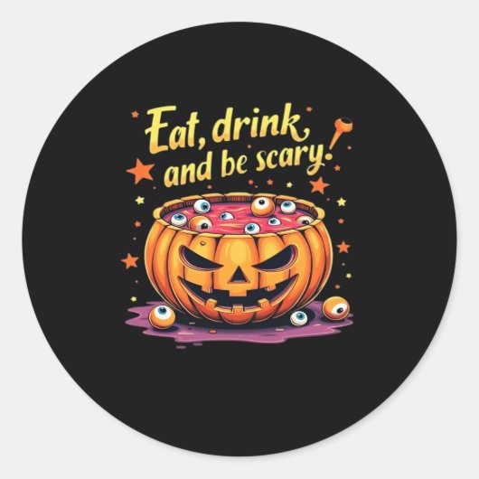 飲食べんで怖い映画の夜のハロウィーン ラウンドシール (正面)