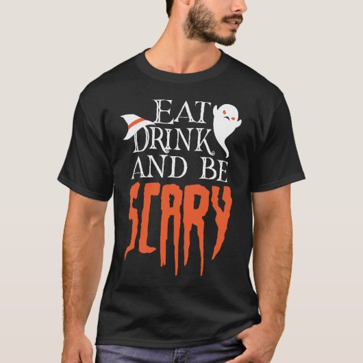 飲食べんで怖い面白いハロウィーンことわざ Tシャツ (正面)