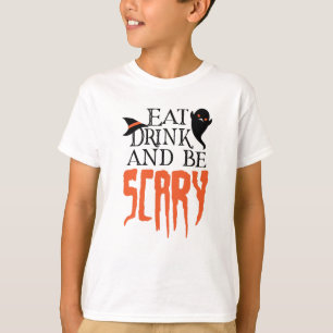 飲食べんで怖い面白いハロウィーンことわざ Tシャツ