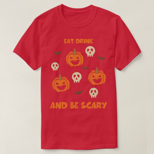 飲食べんで怖い面白いハロウィーンTee怖い Tシャツ (デザイン正面)