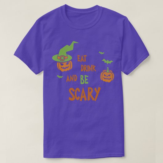 飲食べんで怖い面白いハロウィーンTee怖い Tシャツ (デザイン正面)