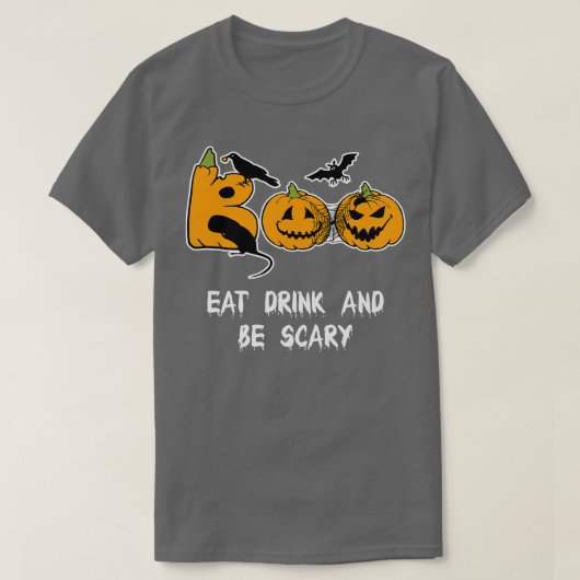飲食べんで怖い面白いハロウィーンTee怖い Tシャツ (デザイン正面)
