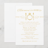 飲食べんで結婚した金ゴールドのリハーサルディナー 招待状 (正面/裏面)