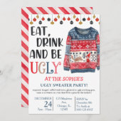 飲食べんで醜いセーターのクリスマスパーティー 招待状 (正面/裏面)