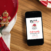 飲食べんでMeowy Cartoon Santa Cat Christmas 招待状