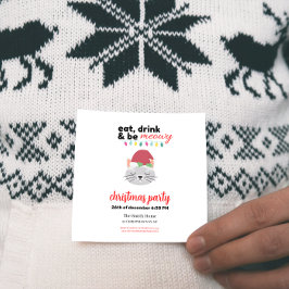 飲食べんでMeowy Cartoon Santa Cat Christmas 招待状