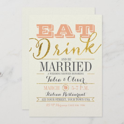 飲食べ料およびBE結婚したウェディングシャワー招待状 招待状 (正面/裏面)