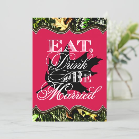 飲食べ料結婚した狩り迷彩柄結婚式招待状 招待状 (スタンド正面)