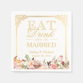 飲食べ結婚した料とベーヴィンテージ金ゴールドフレームフローラ スタンダードカクテルナプキン (正面)