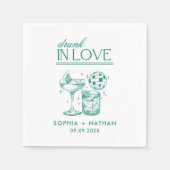 飲In Loveパーソナライズされたビーチ結婚ズ スタンダードカクテルナプキン (正面)