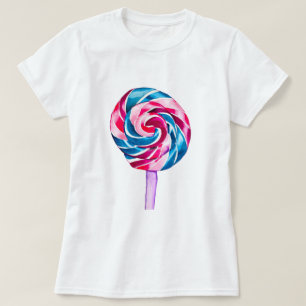 飴棒つきキャンデー水彩甘美な芸術 Tシャツ