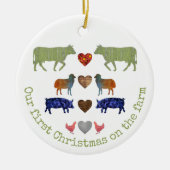 飼いカラフル主の動物がかわいい初めて家族のクリスマス セラミックオーナメント (正面)