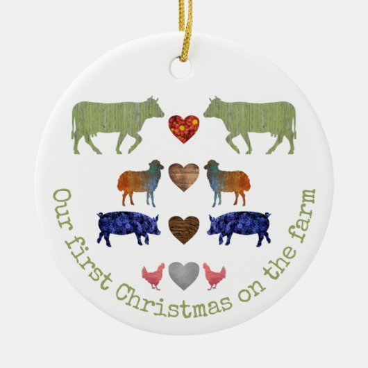飼いカラフル主の動物がかわいい初めて家族のクリスマス セラミックオーナメント (正面)
