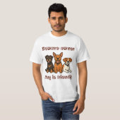 飼い主に気をつけろ 犬は友好的 | 面白い犬好き Tシャツ (正面フル)
