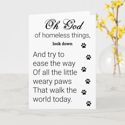 飼い主のいない犬と猫のための小さな足の祈りの言葉 カード (黄色い花)