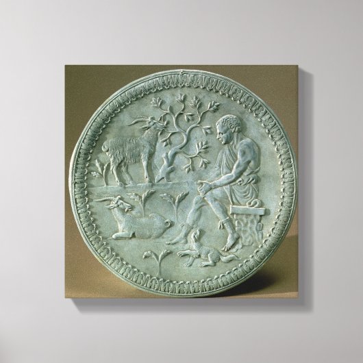 飼い主、ヤギ、犬を描いた料理 キャンバスプリント (正面)