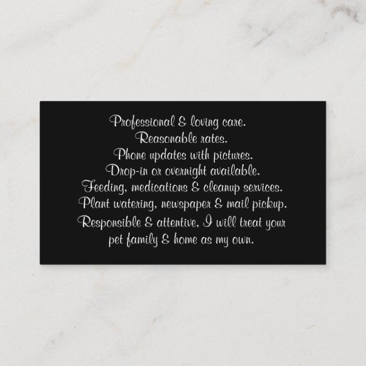 飼い犬とペットの座り気に猫 名刺 (裏面)