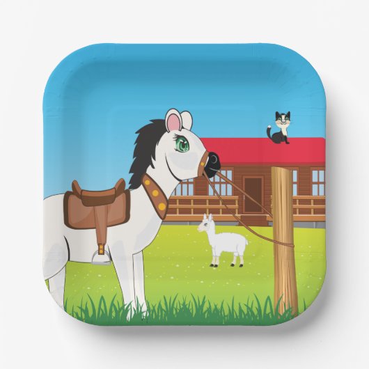 飼い猫とヤギの漫画 ペーパープレート (正面)
