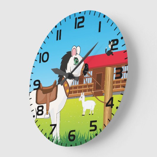 飼い猫とヤギの漫画 ラージ壁時計 (傾斜)