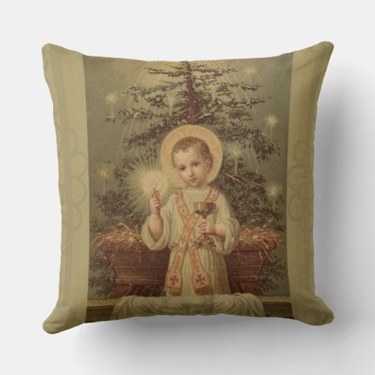 飼い葉桶による聖餐式を持つクリスマスの子供イエス・キリスト クッション (裏面)