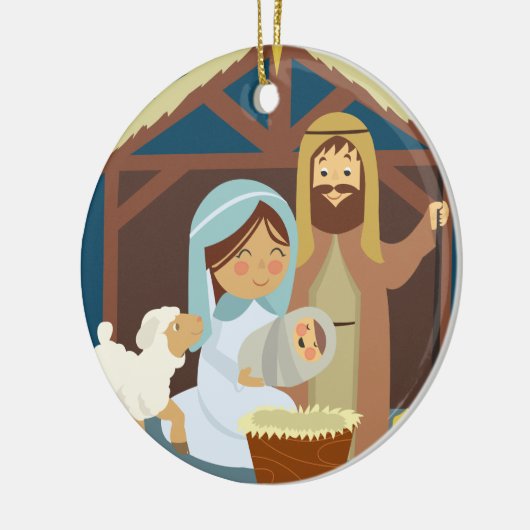 飼い葉桶のかわいいメリーヨセフイエス・キリスト セラミックオーナメント (左)