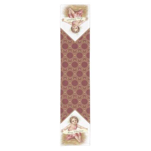 飼い葉桶のメリークリスマスのクリスマスのベビーイエス・キリスト ショートテーブルランナー (正面)