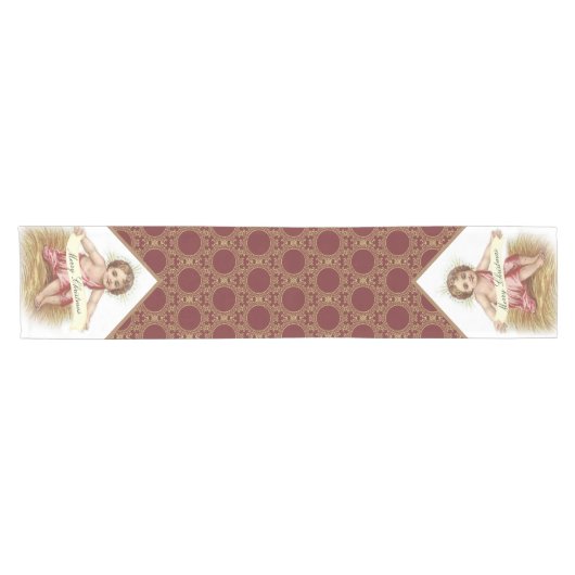 飼い葉桶のメリークリスマスのクリスマスのベビーイエス・キリスト ショートテーブルランナー (横)