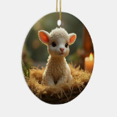飼い葉桶の中の可愛い小羊 セラミックオーナメント (右)
