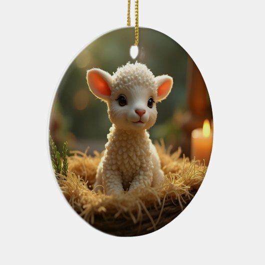 飼い葉桶の中の可愛い小羊 セラミックオーナメント (右)