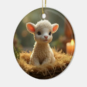 飼い葉桶の中の可愛い小羊 セラミックオーナメント (左)