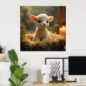 飼い葉桶の中の可愛い小羊 ポスター (ホームオフィス)