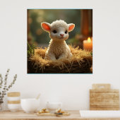 飼い葉桶の中の可愛い小羊 ポスター (キッチン)