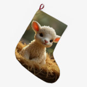飼い葉桶の中の可愛い小羊 ラージクリスマスストッキング (正面 (吊り時))