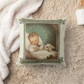 飼い葉桶の子ヒツジ及び鳥を持つベビーイエス・キリスト クッション (ブランケット)