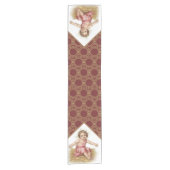 飼い葉桶の金ゴールドのあずき色のクリスマスのベビーイエス・キリスト ショートテーブルランナー (正面)