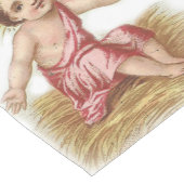 飼い葉桶の金ゴールドのあずき色のクリスマスのベビーイエス・キリスト ショートテーブルランナー (コーナー)