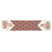 飼い葉桶の金ゴールドのあずき色のクリスマスのベビーイエス・キリスト ショートテーブルランナー (横)