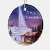 飼い葉桶、メリークリスマスで遠くに セラミックオーナメント (左)