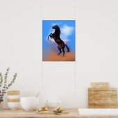 飼育カラフルブラックホースブルースカイ ポスター (キッチン)