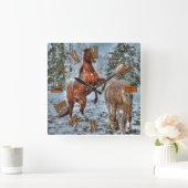 飼育ダン&パロミノ冬馬のウマ科の写真 スクエア壁時計 (ホーム)