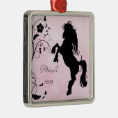 飼育パーソナライズされたシルエットウマピンクブラック メタルオーナメント (右)