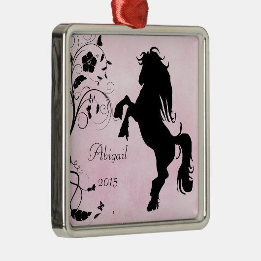 飼育パーソナライズされたシルエットウマピンクブラック メタルオーナメント (右)